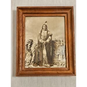 AZUSA Post Card - Little Big Man Oglala Sioux Warrior 1877 - Wood Framed 5"x6"